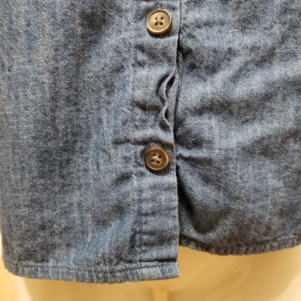Old Navy top Small sleeveless button front chambray tank side split 100% cotton - Picture 8 of 11